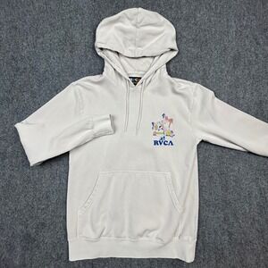 RVCA‎ Hoodie Mens Small Cream Kristen Liu-Wong Luke Pelletier Graphic Skull Art